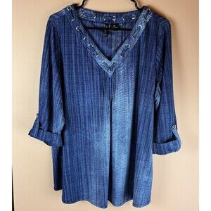 New Directions Women’s Blue Denim Look Flowy Stretch Top Size 2X